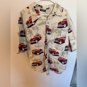 Puritan Cream and Red Vintage Car Patterned Shirt Hawaii Camp Shirt Size 3XL